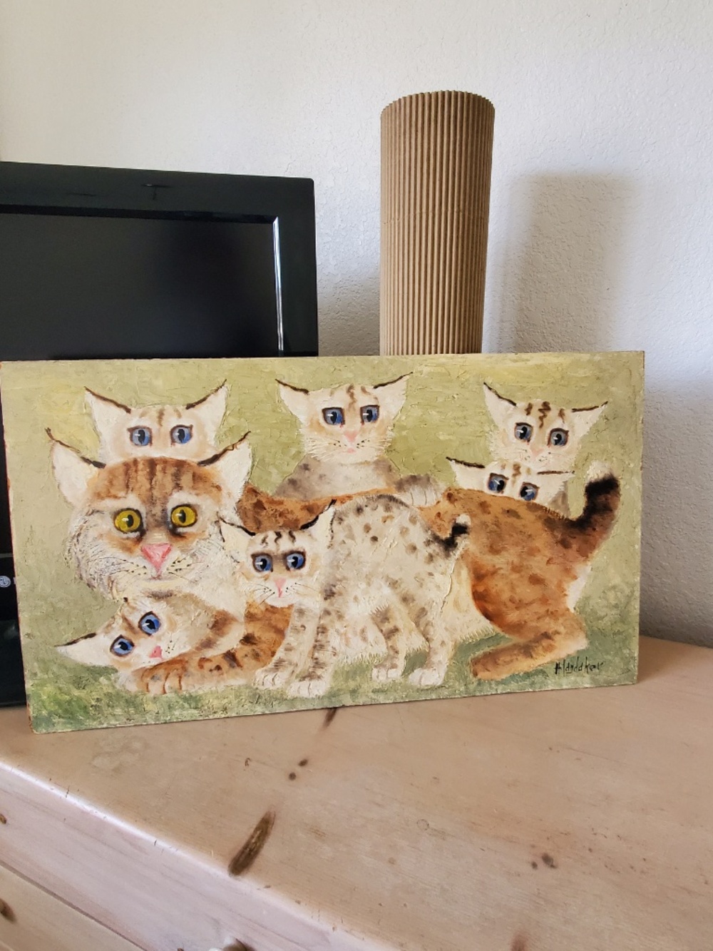 Vintage Calif Artrist H.Landaker "BOBCAT" Painting on Board 1950's 60's